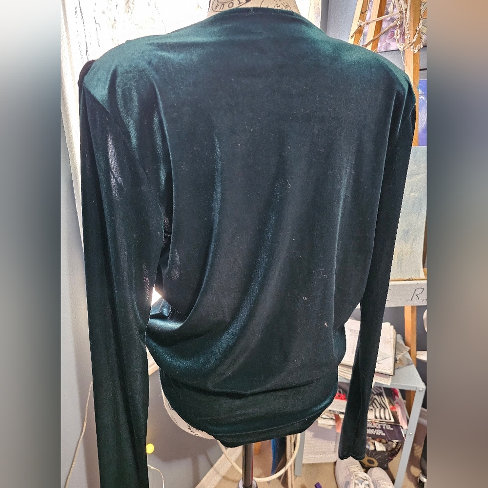 Emerald Green Velvet Bodysuit Top - Picture 5 of 9